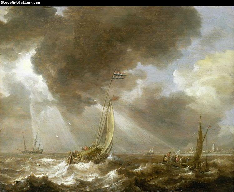 Bonaventura Peeters Dutch Ferry Boats in a Fresh Breeze